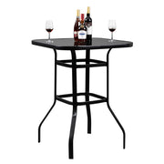 VINGLI Outdoor Bar Table Metal Frame Patio Bistro Table Tempered Glass Table High Top Black/ Brown