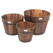 VINGLI 3pcs Wooden Planter Barrel Set Flower Pots