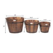 VINGLI 3pcs Wooden Planter Barrel Set Flower Pots