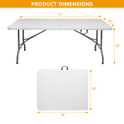 VINGLI 6FT Portable Plastic Folding Table Picnic Table with Carrying Handle White