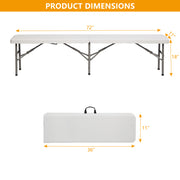 VINGLI 6FT Plastic Folding Bench Portable Outdoor Picnic Party Camping Dining Seat White/Brown