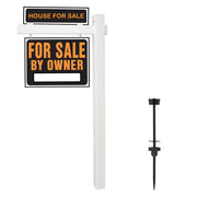 VINGLI Vinyl PVC 6-Feet Black Real Estate Sign Post With Flat Cap 36in Arm Holds Up to 24in Sign Black/White