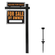 VINGLI Vinyl PVC 6-Feet Black Real Estate Sign Post With Flat Cap 36in Arm Holds Up to 24in Sign Black/White