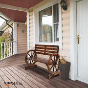 VINGLI Rustic Wooden Wagon Wheel Bench 2-Person Seat Bench