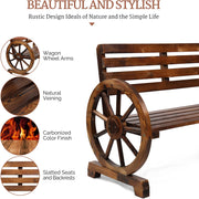 VINGLI Rustic Wooden Wagon Wheel Bench 2-Person Seat Bench