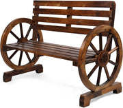 VINGLI Rustic Wooden Wagon Wheel Bench 2-Person Seat Bench