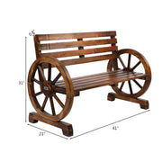 VINGLI Rustic Wooden Wagon Wheel Bench 2-Person Seat Bench