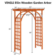 VINGLI 85in Wood Garden Arbor Arch Trellis For Outdoor Wedding Backyard Lawn Climbing Plants