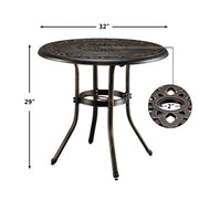 VINGLI Cast Aluminum Patio Bistro Dining Table with Umbrella Hole