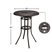 VINGLI Cast Aluminum Patio Bistro Dining Table with Umbrella Hole