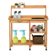 VINGLI Wooden Potting Benches Outdoor Garden Potting Table Work Bench with Cabinet