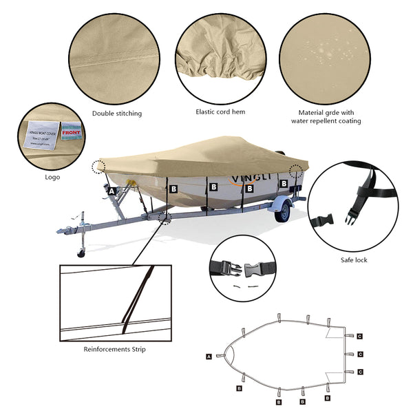 VINGLI 600D Polyeste Heavy Duty Boat Cover