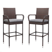 VINGLI 2 Sets Wicker Bar Stools with Cushions Brown