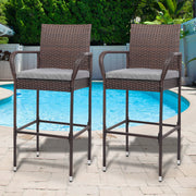 VINGLI 2 Sets Wicker Bar Stools with Cushions Brown