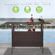 VINGLI Outdoor Wicker Bar Table Brown