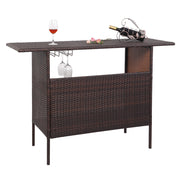 VINGLI Outdoor Wicker Bar Table Brown