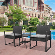 VINGLI 3 PCS Rattan Patio Sets Bistro Conversation Chairs Brown