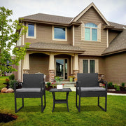 VINGLI 3 PCS Rattan Patio Sets Bistro Conversation Chairs Brown