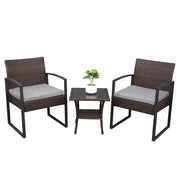 VINGLI 3 PCS Rattan Patio Sets Bistro Conversation Chairs Brown