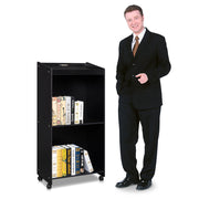 VINGLI 46.5in Podium Stand Portable Storage with Wheels Mobile Lectern Podium Black