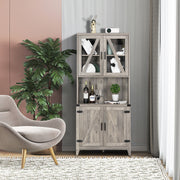 VINGLI 67in Kitchen Hutch Shelves Farmhouse Buffet with Hutch Freestanding Pantry Cabinet Grey