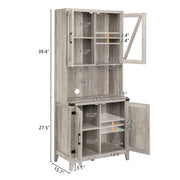 VINGLI 67in Kitchen Hutch Shelves Farmhouse Buffet with Hutch Freestanding Pantry Cabinet Grey
