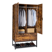 VINGLI 71in Wide Rustic Brown Armoire Wardrobe Closet