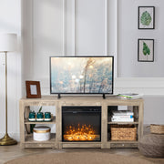 VINGLI Fireplace TV Stand up to 65 inches Farmhouse Wood TV Console with 1500W Electric Fireplace with Storage Cabinets and Shelves Oak Gray