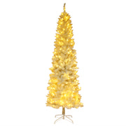 VINGLI 6.5/7.5 ft White Pencil Slim Christmas Tree With LED Light Xmas Tree For Decoration