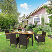 VINGLI 7 PCS Acacia Wood Table Outdoor Dining Patio Furniture Sets