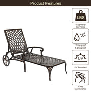 VINGLI Cast Aluminum Chaise Lounge Outdoor Chair with 3-Position Adjustable Bronze/Black/White