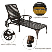 VINGLI Cast Aluminum Chaise Lounge Outdoor Chair with 3-Position Adjustable Bronze/Black/White