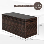 VINGLI 132 Gallon Extra Large Outdoor Rattan Storage Box Patio Wicker Bench for Patio Furniture
