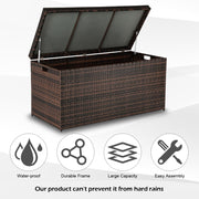 VINGLI 132 Gallon Extra Large Outdoor Rattan Storage Box Patio Wicker Bench for Patio Furniture