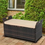 VINGLI 40 Gallon Deck Rattan Box Wicker Outdoor Storage with Cushion Brown