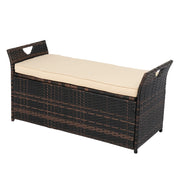 VINGLI 40 Gallon Deck Rattan Box Wicker Outdoor Storage with Cushion Brown