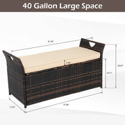 VINGLI 40 Gallon Deck Rattan Box Wicker Outdoor Storage with Cushion Brown