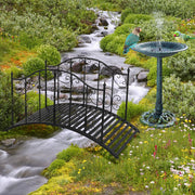 VINGLI 4ft Metal Arch Garden Bridge with Patterned Guardrails Black