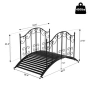 VINGLI 4ft Metal Arch Garden Bridge with Patterned Guardrails Black