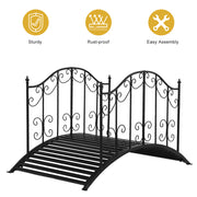 VINGLI 4ft Metal Arch Garden Bridge with Patterned Guardrails Black