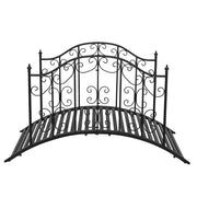 VINGLI 4ft Metal Arch Garden Bridge with Patterned Guardrails Black