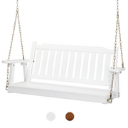 VINGLI 4FT Wooden Porch Swing 880lbs Patio Hanging Swing White/Rustic