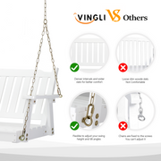 VINGLI 4FT Wooden Porch Swing 880lbs Patio Hanging Swing White/Rustic
