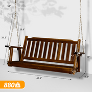 VINGLI 4FT Wooden Porch Swing 880lbs Patio Hanging Swing White/Rustic