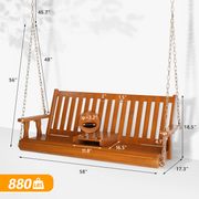 VINGLI 5FT Wooden Patio Porch Swing with Cup Holder Upgraded 880Ibs