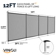 VINGLI Pool Fence Removeable Inground pools Child  Safety Fencing Black 4 x 12Ft/ 4 x 48 Ft/ 4 x 60 Ft/ 4 x 96 Ft/ 4 x 108 Ft