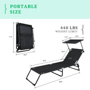 VINGLI Adjustable 4 Position Folding Chaise Lounge Patio Recliner Black/Grey
