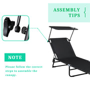 VINGLI Adjustable 4 Position Folding Chaise Lounge Patio Recliner Black/Grey
