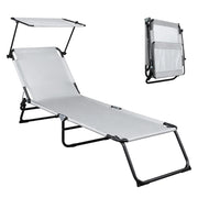 VINGLI Adjustable 4 Position Folding Chaise Lounge Patio Recliner Black/Grey