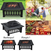 VINGLI 32in Outdoor Fire Pit Multifunctional Portable Outside Wood Burning Firepit Square Metal Fireplace Table with Barbecue/Cooking Grill